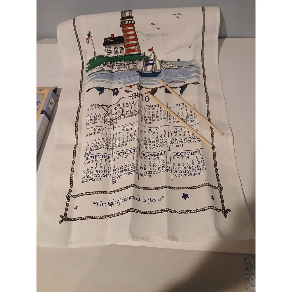 Kay Dee Designs   Sea  Lighthouse Sailboat  Linen Calendar Towel  W Box  2010